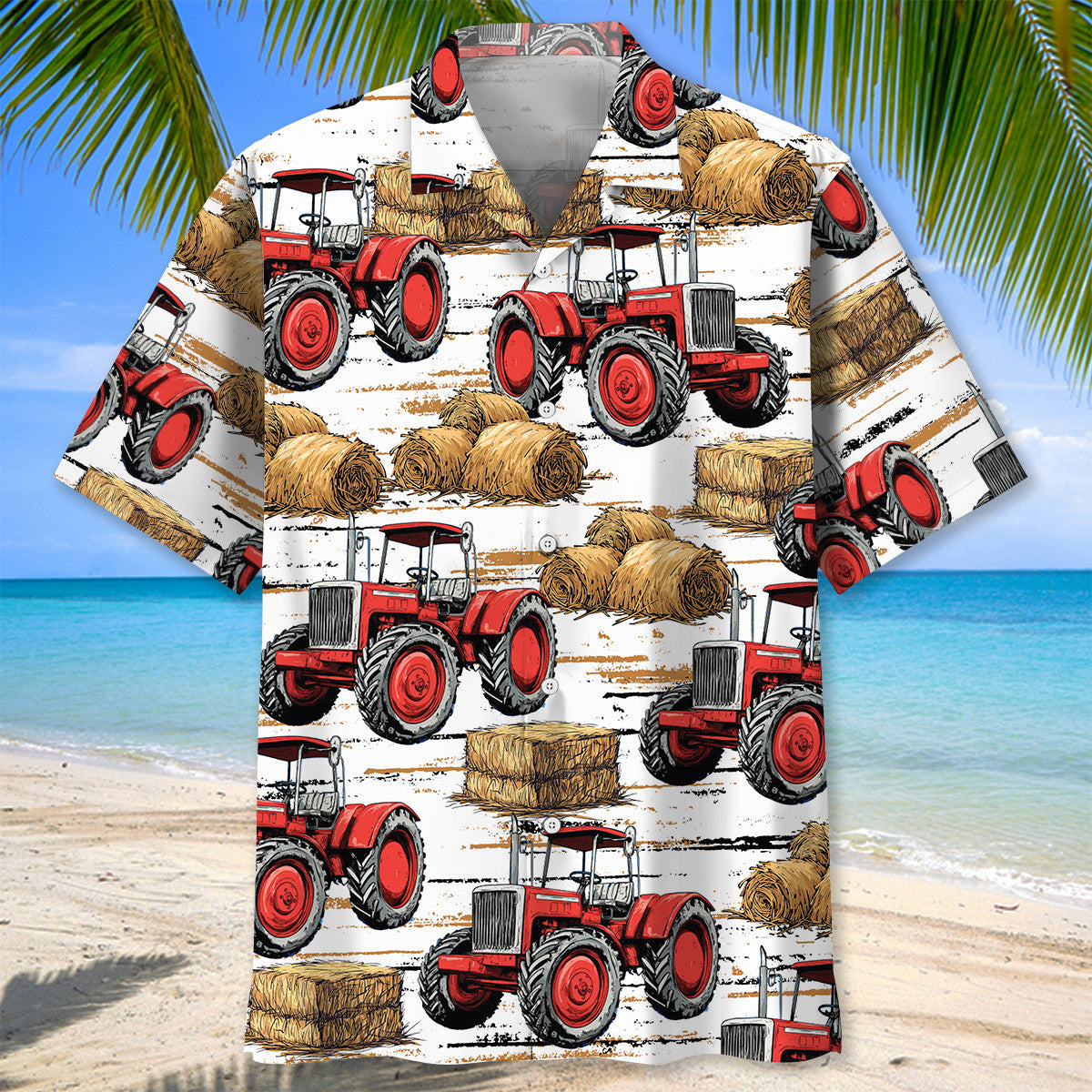Red Tractor Haystack Hawaiian Shirt
