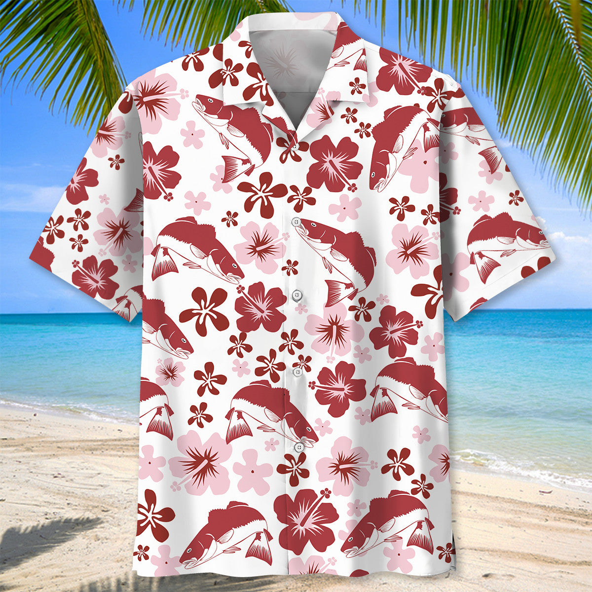 Redfish Hibiscus Hawaiian Shirt