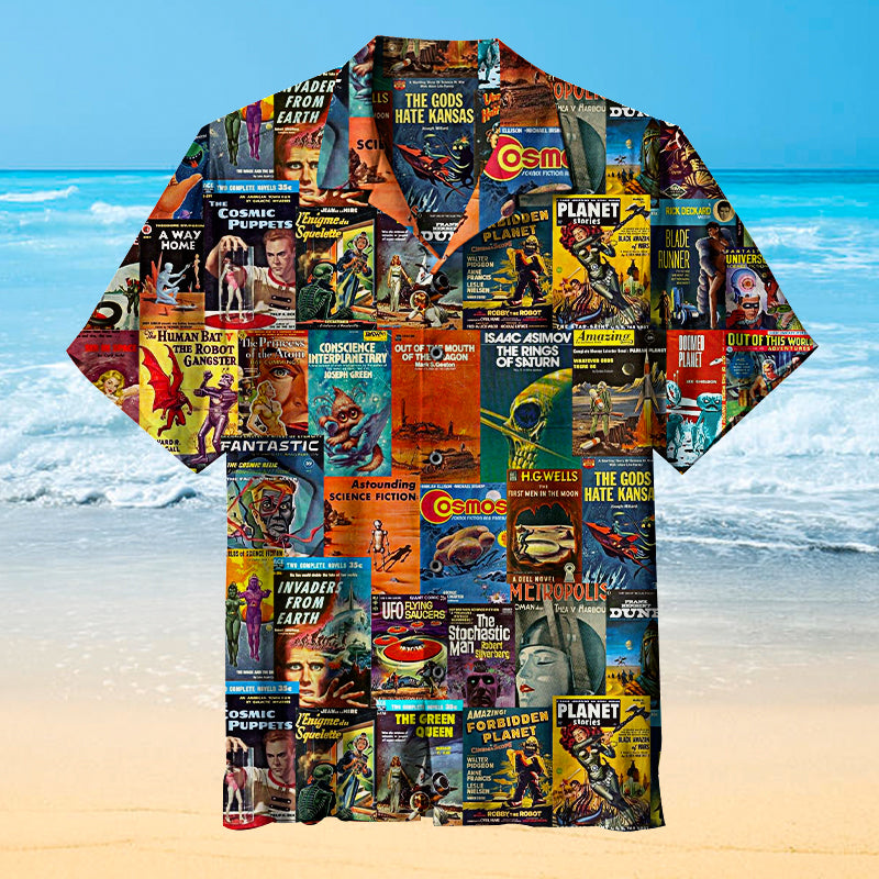 Retro Science Fiction Collage Hawaiian Shirt