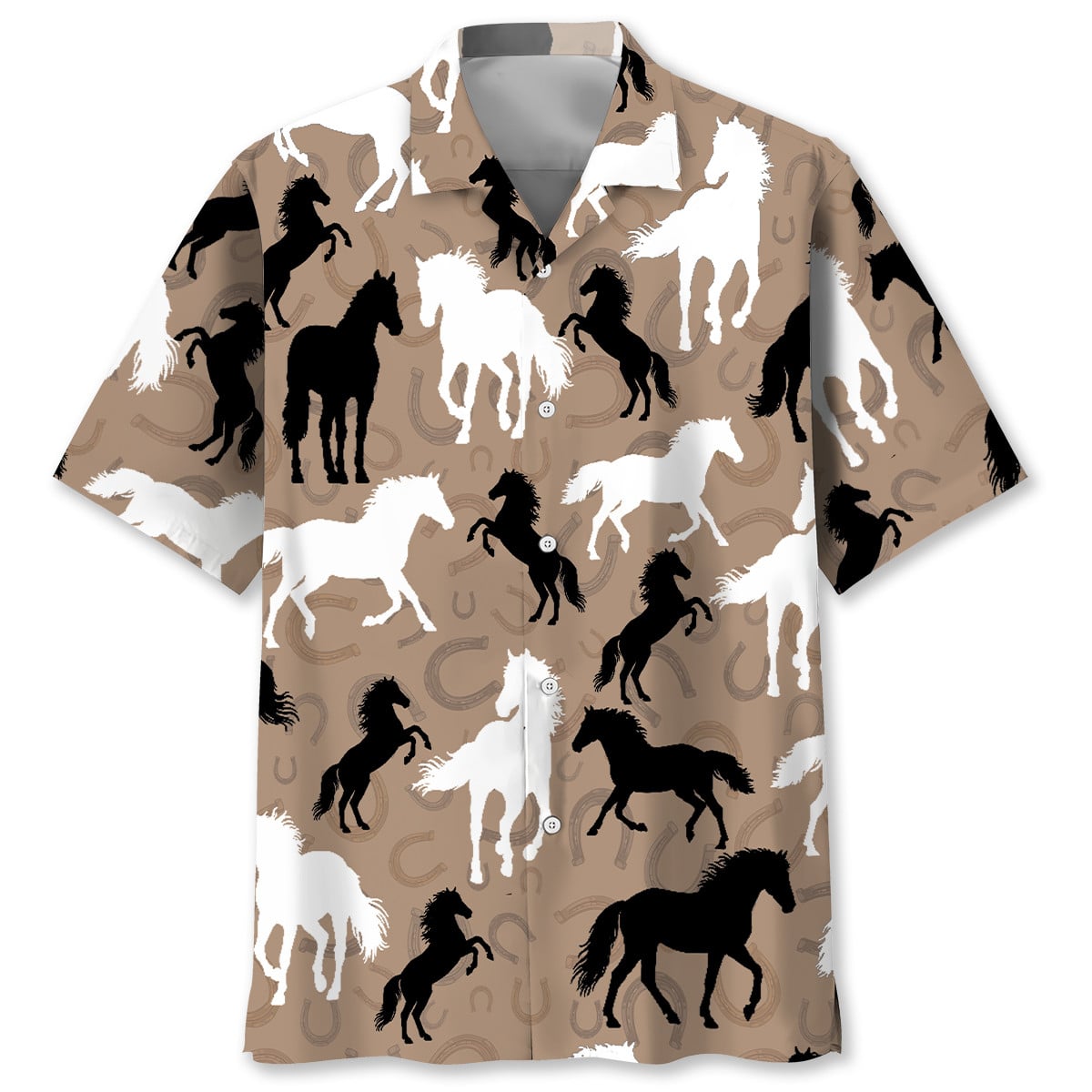 Running Horses Patterned Hawaiian Shirt
