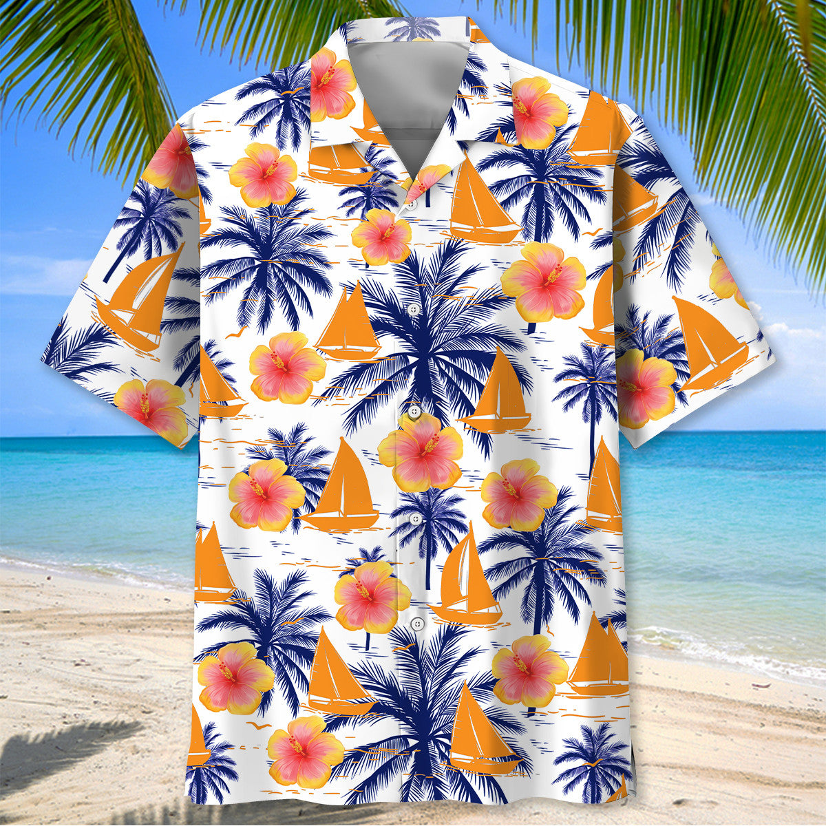 Sailboat Sea Island Tree Hawaiian Shirt