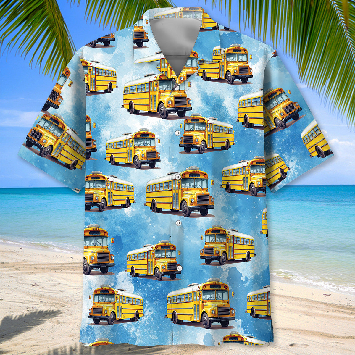 School Bus Blue Hawaiian Shirt