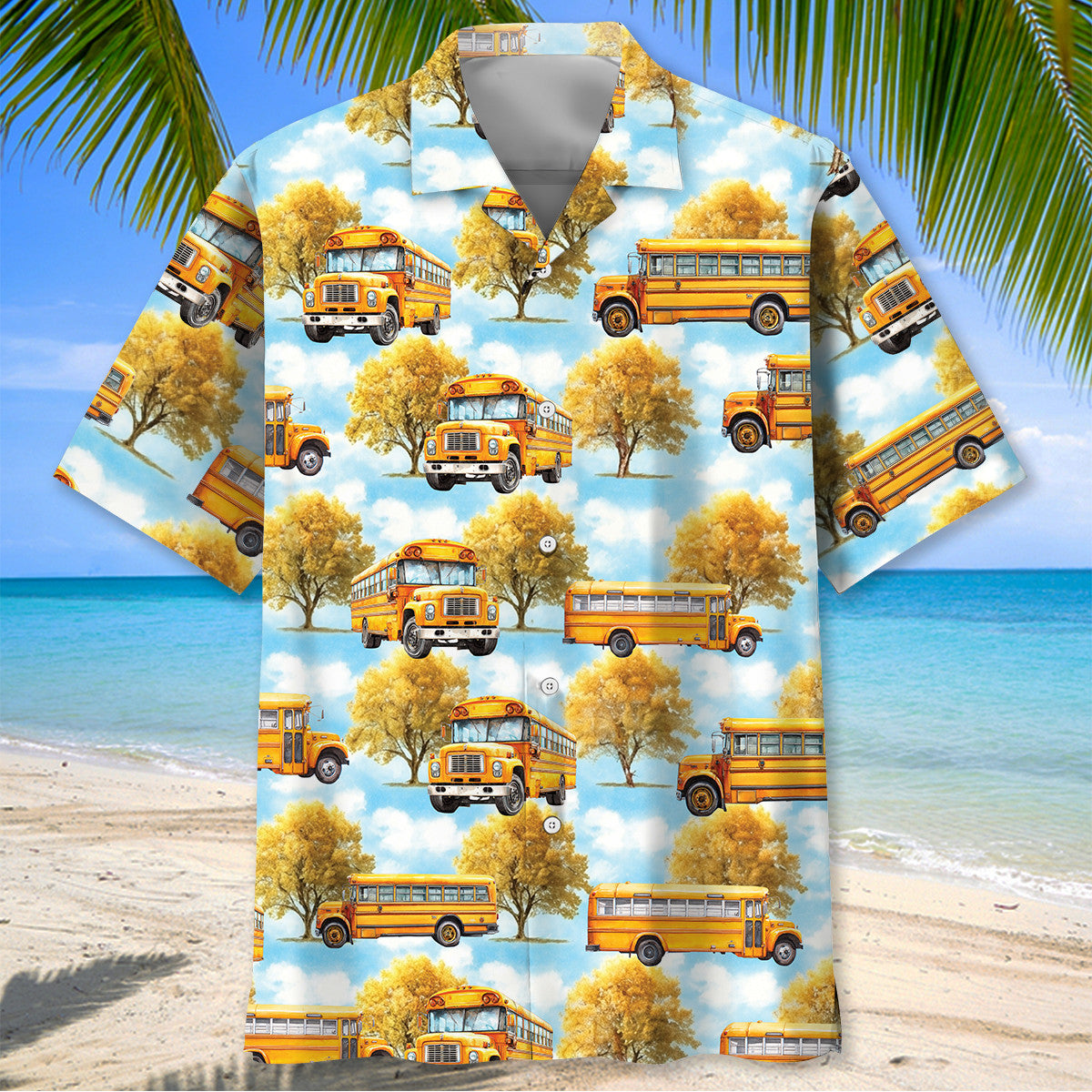 School Bus Man Watercolor Vintage Art Hawaiian Shirt