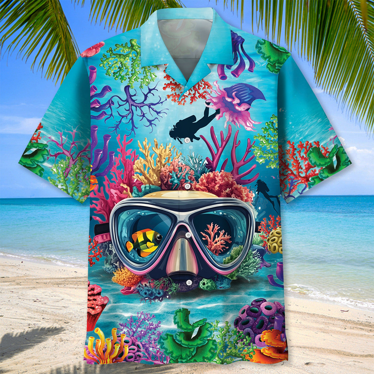 Scuba Diving Coral Mask Hawaiian Shirt