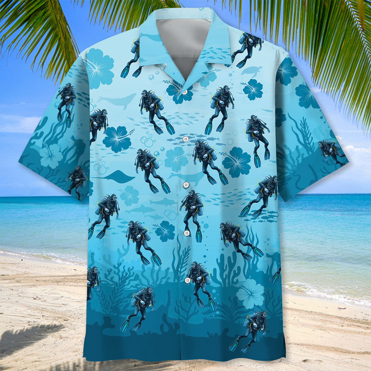 Scuba Diving Hibiscus Hawaiian Shirt