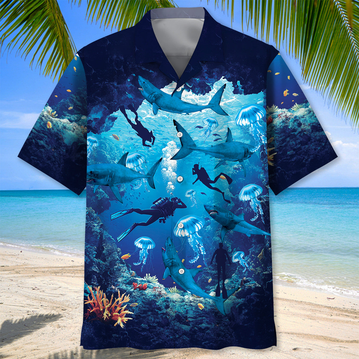 Scuba Diving Shark Hawaiian Shirt