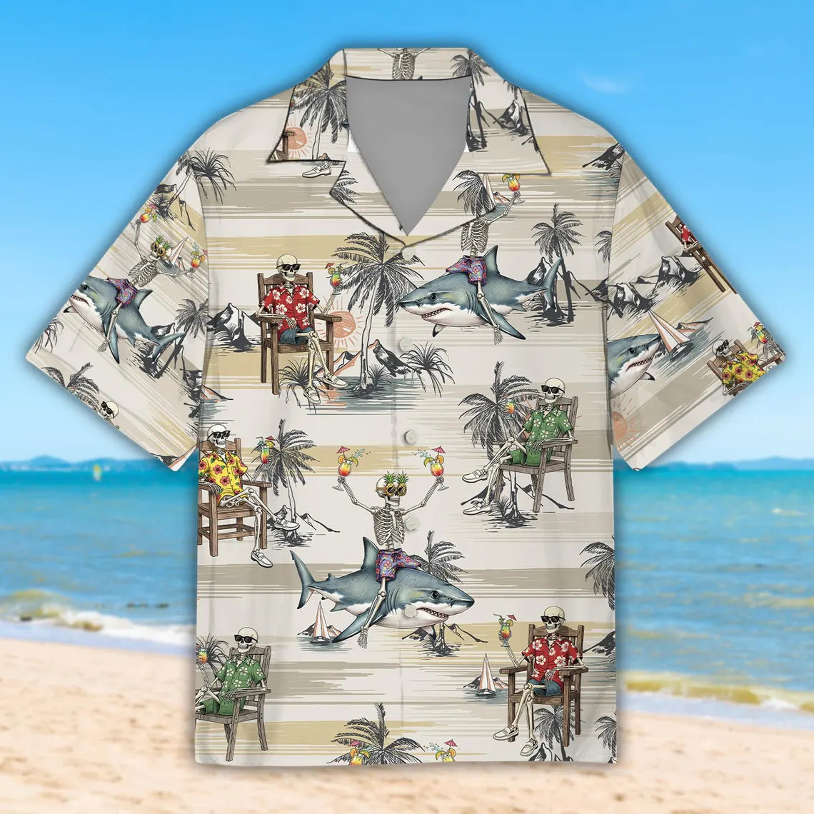 Shark Skeleton Hawaiian Shirt, Funny Beach Button Shirt