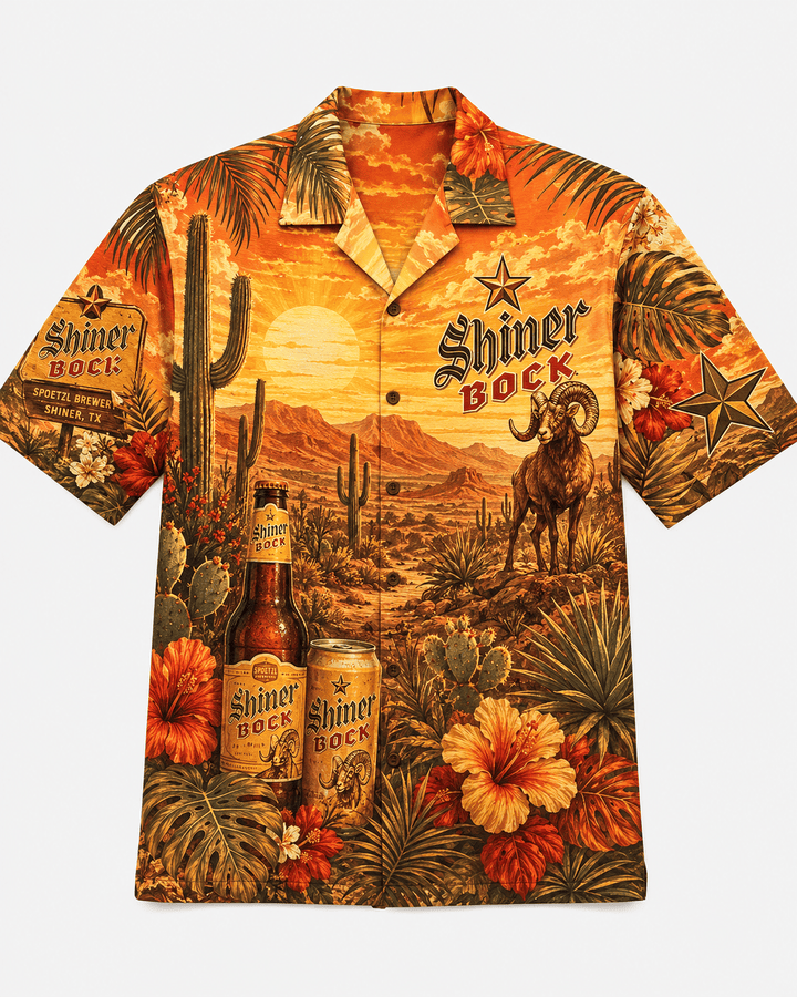 Shiner Bock Texas Desert Sunset Hawaiian Shirt