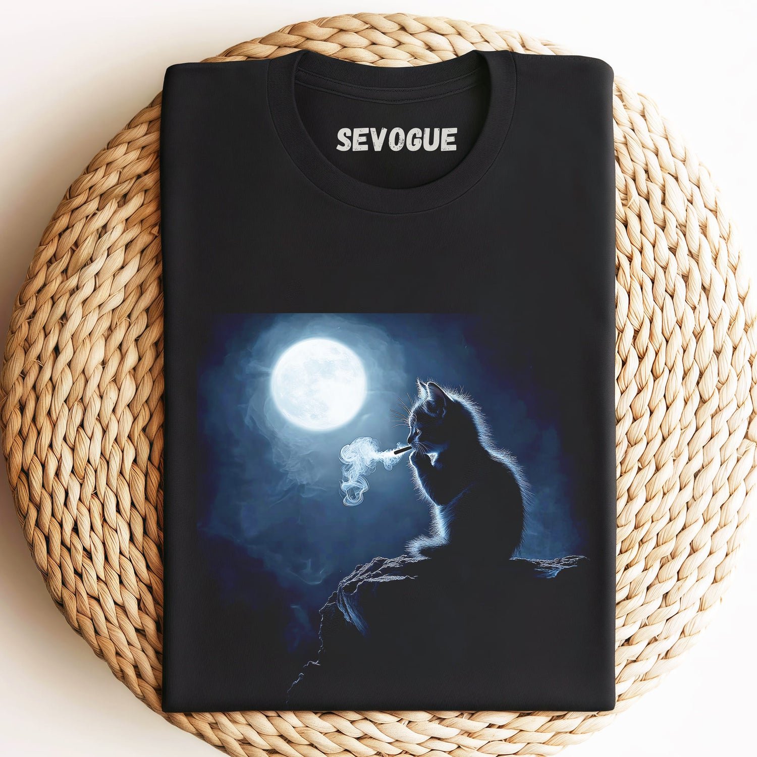 Smoking Cat In The Moonlight Unisex Tee, Sweatshirt & Hoodie