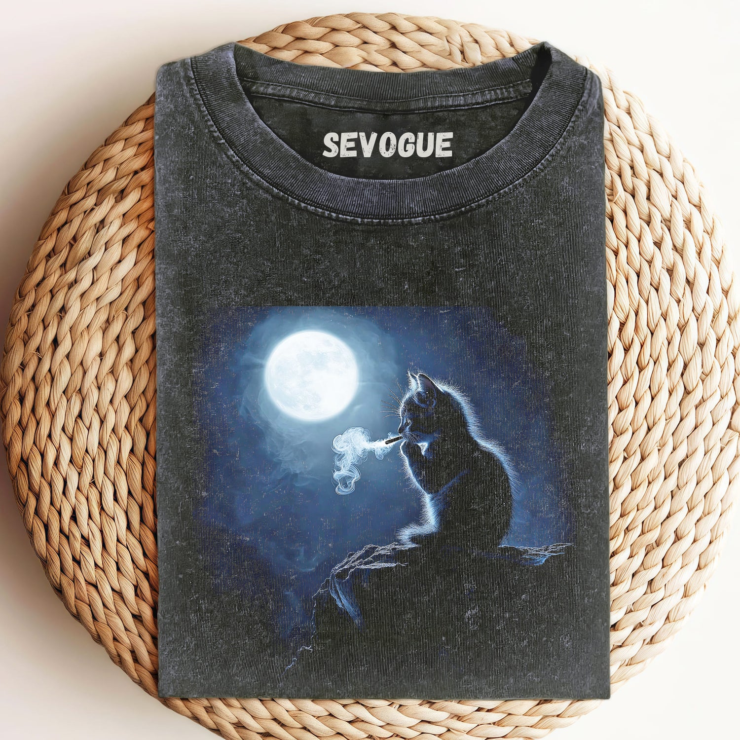 Smoking Cat In The Moonlight Unisex Tee, Sweatshirt & Hoodie