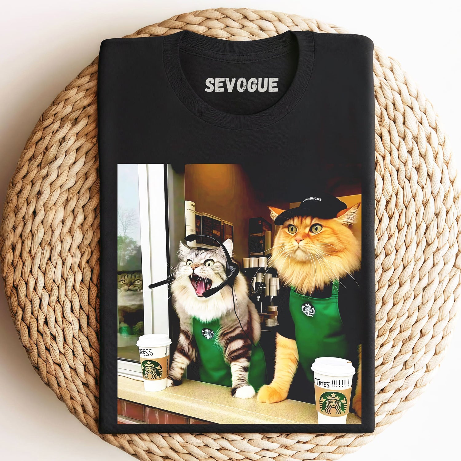Starbucks Cat Clerk Unisex Tee, Sweatshirt & Hoodie