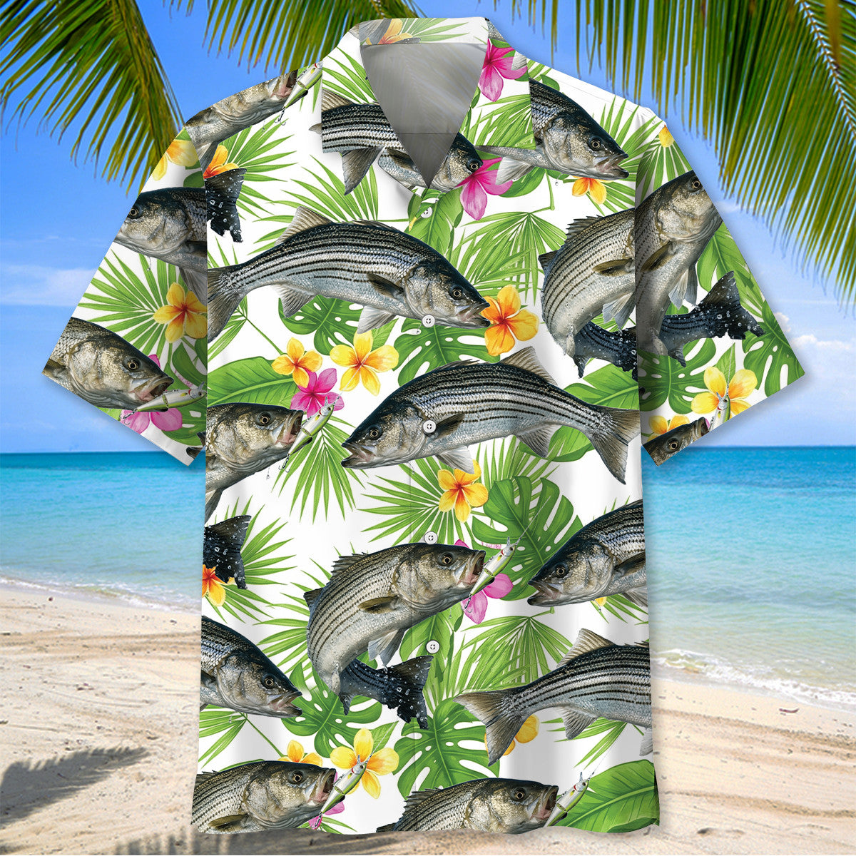Stripe Bass Tropical Hawaiian Shirt