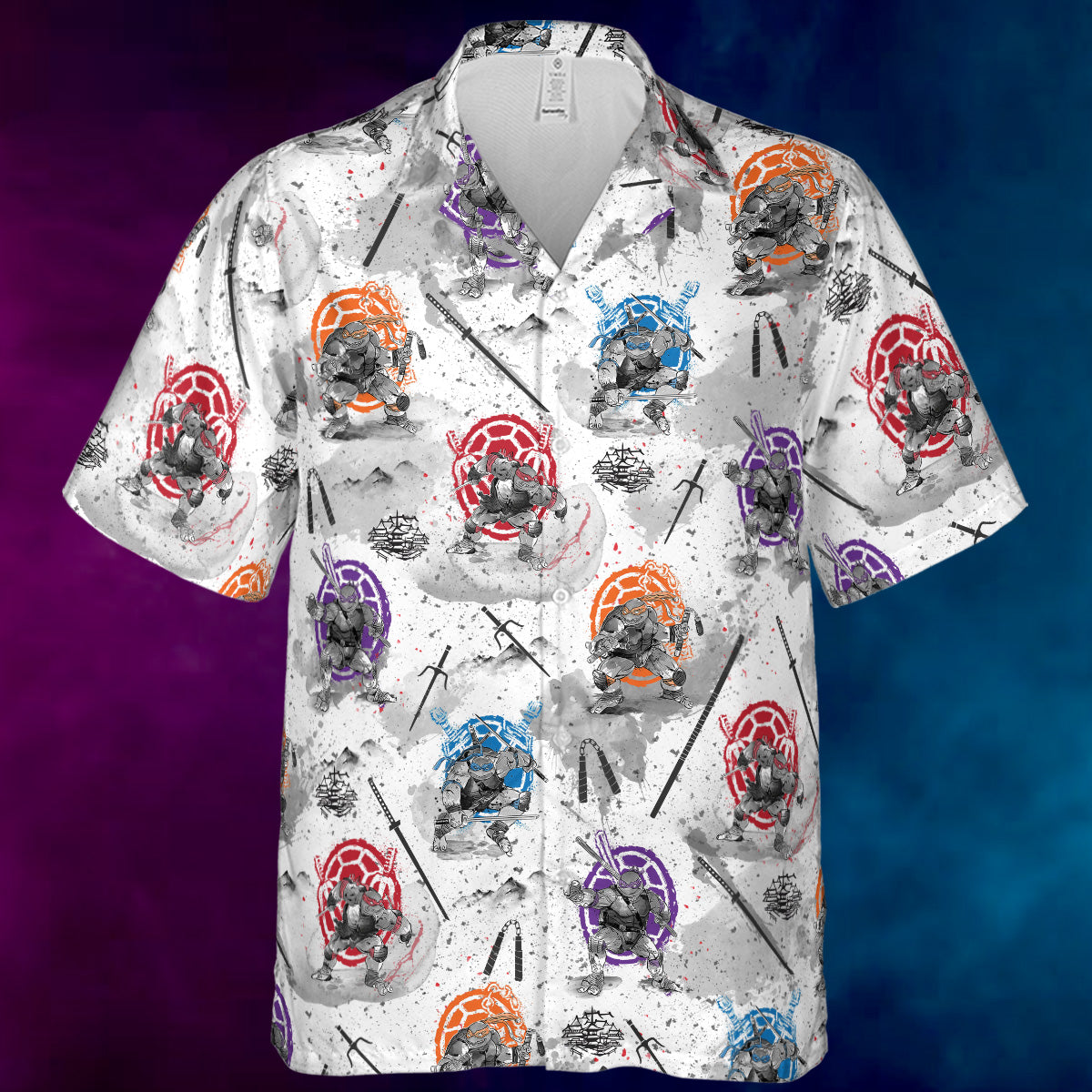 TMNT Characters Sumi-E Pattern Hawaiian Shirt