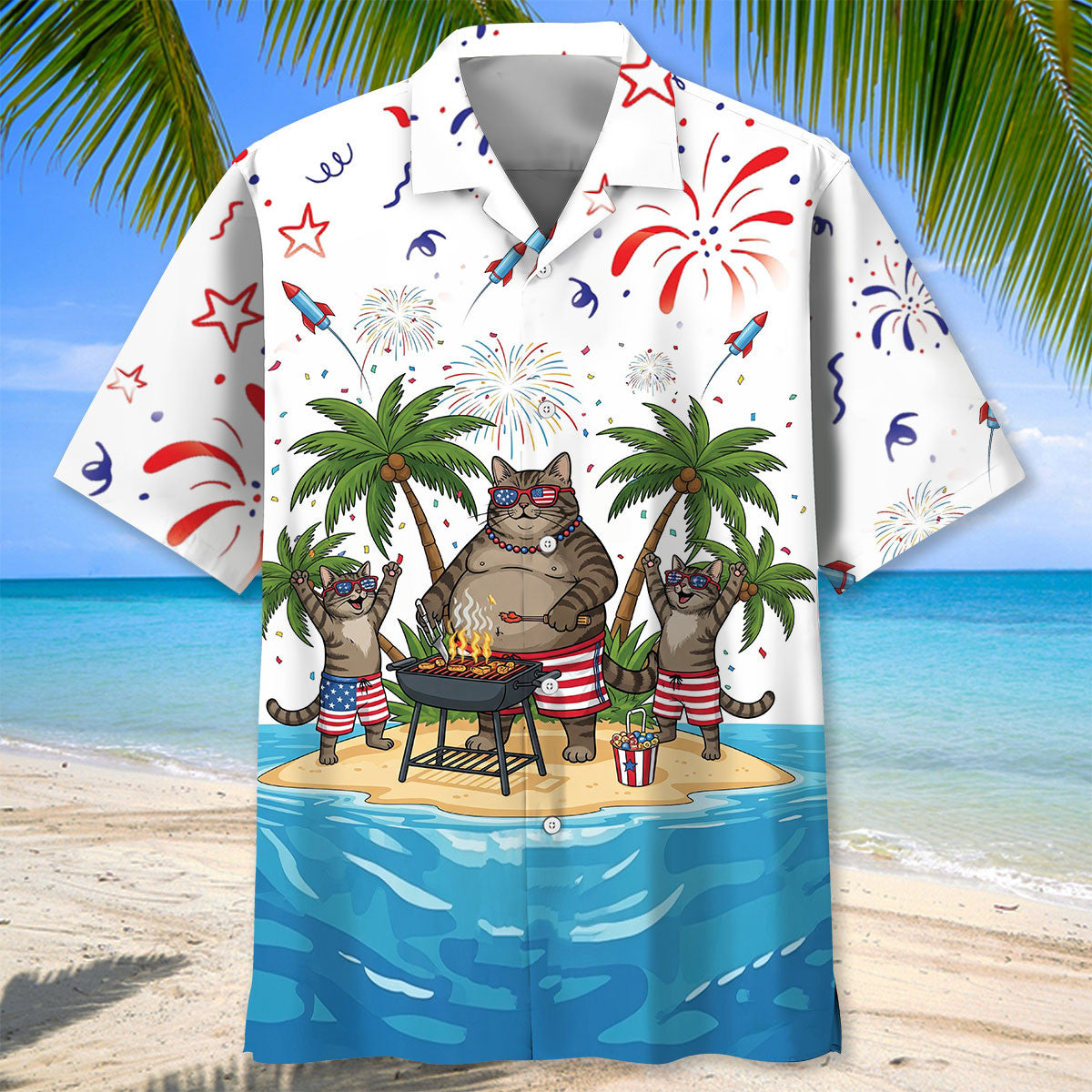 Tabby Cat Proud Of America Hawaiian Shirt
