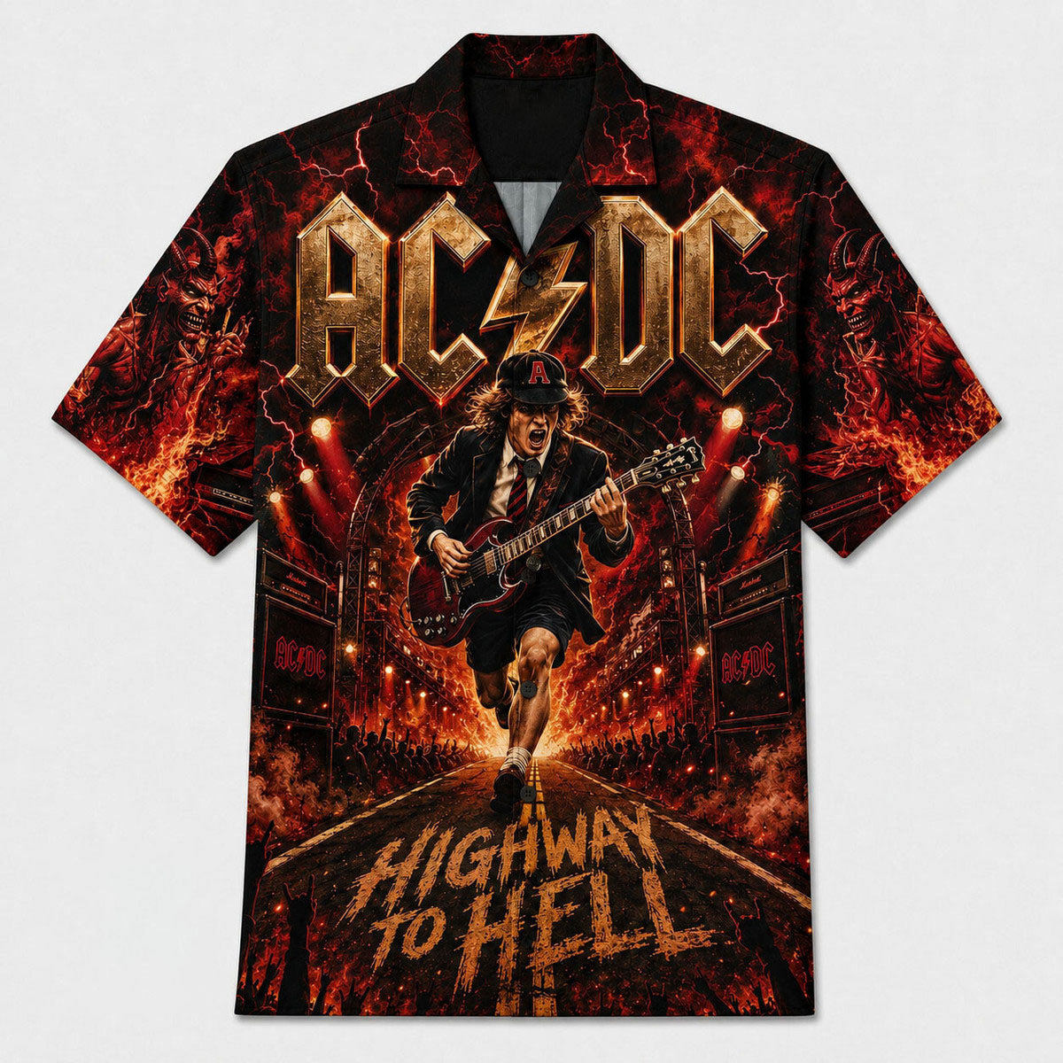 Thunderstruck High Voltage Rock Guitar Hawaiian Shirt