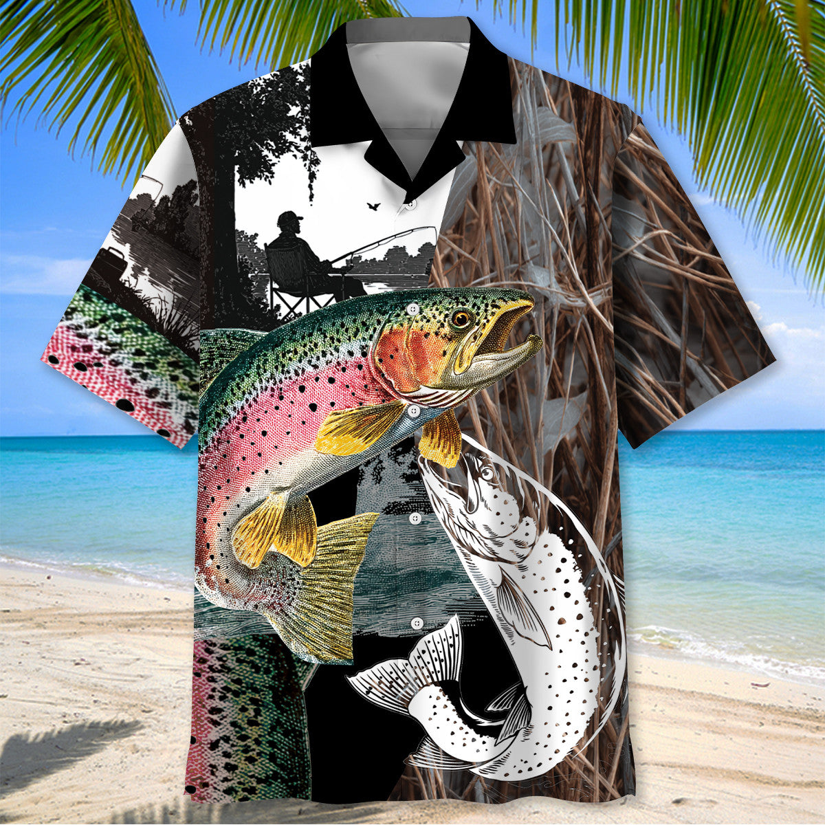 Trout Fishing Camouflage Hawaiian Shirt