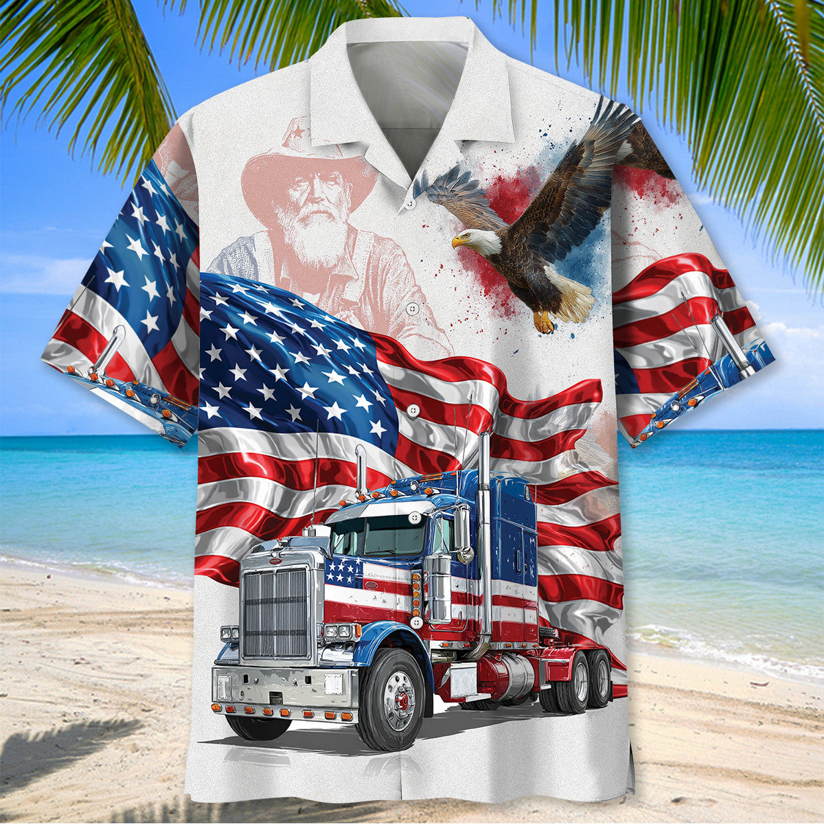 Trucker America Flag Hawaiian Shirt