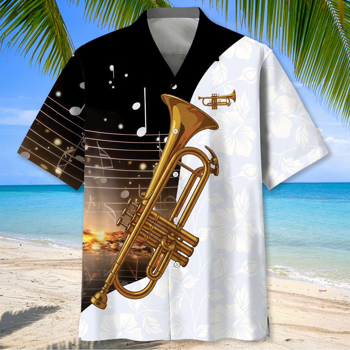 Trumpet Black & White Hawaiian Shirt