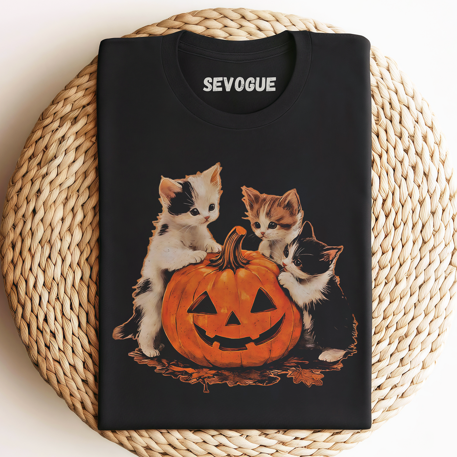 Vintage 90s Pumpkin Cat Halloween Unisex Tee, Sweatshirt & Hoodie