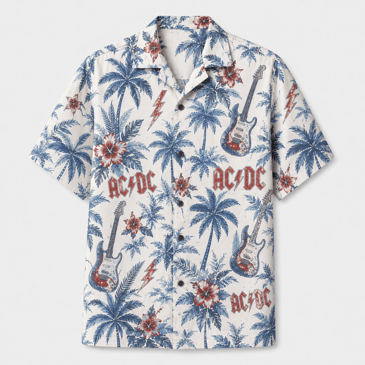 Vintage Electric Guitar Tropical Palm Hawaiian Shirt