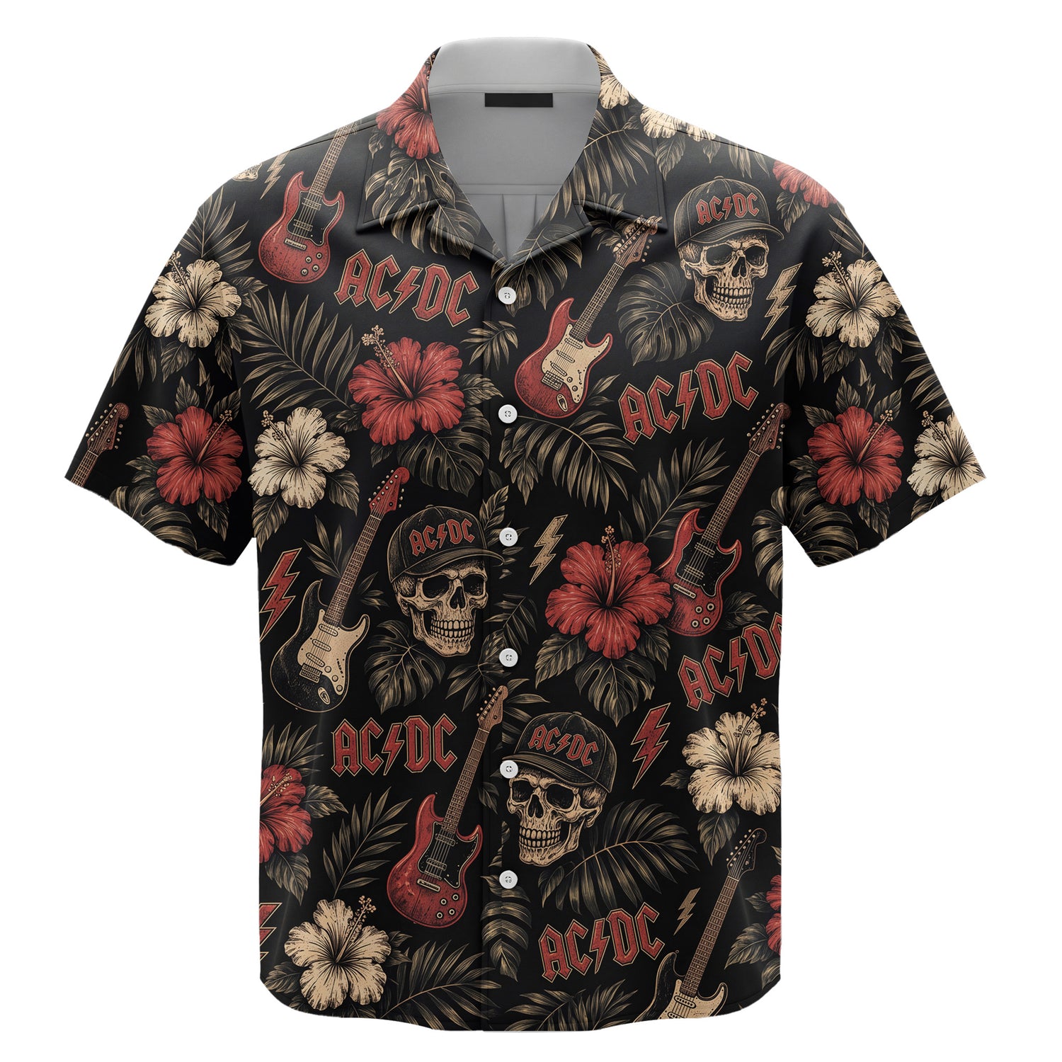 Vintage Skull Guitar Tropical Rock Hawaiian Shirt