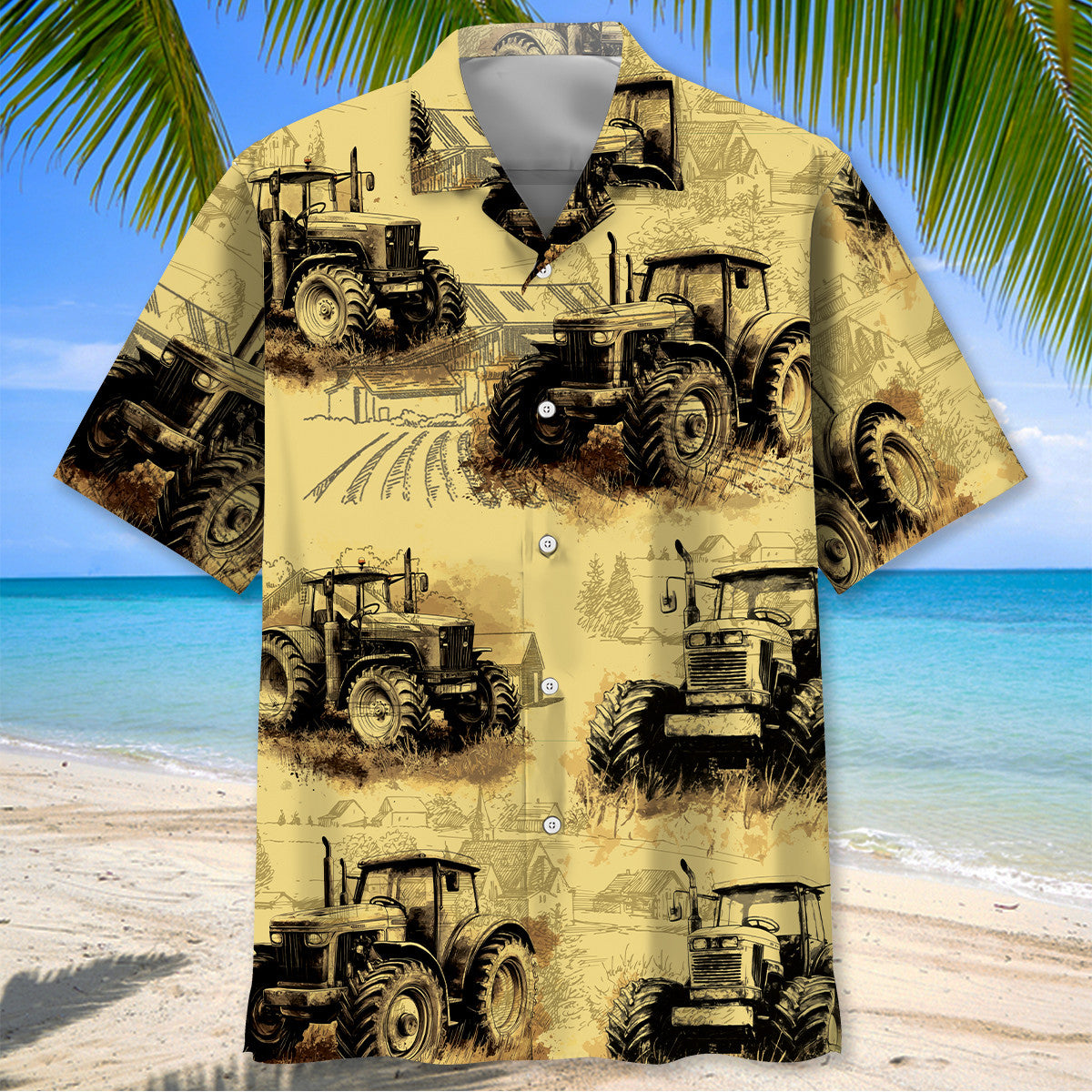 Vintage Tractor On Farm Hawaiian Shirt