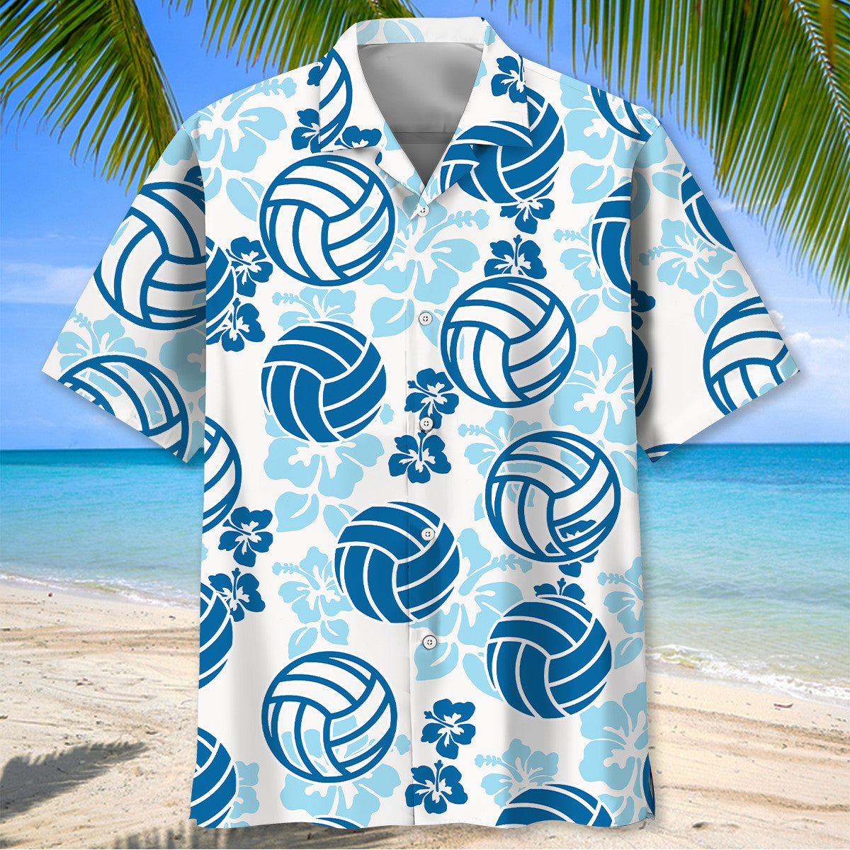 Volleyball Blue Hibiscus Hawaiian Shirt