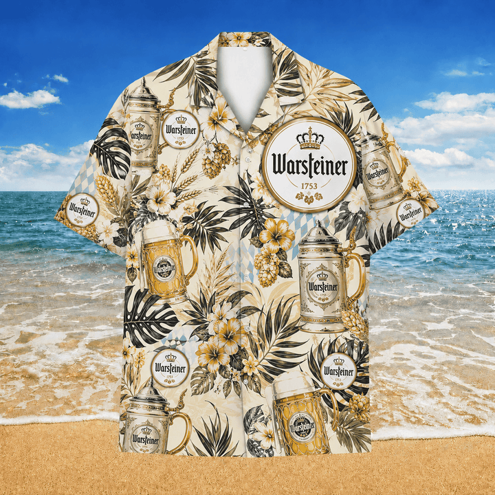 Warsteiner Premium Pils Hawaiihemd Cremefarbenes Hawaiian Shirt
