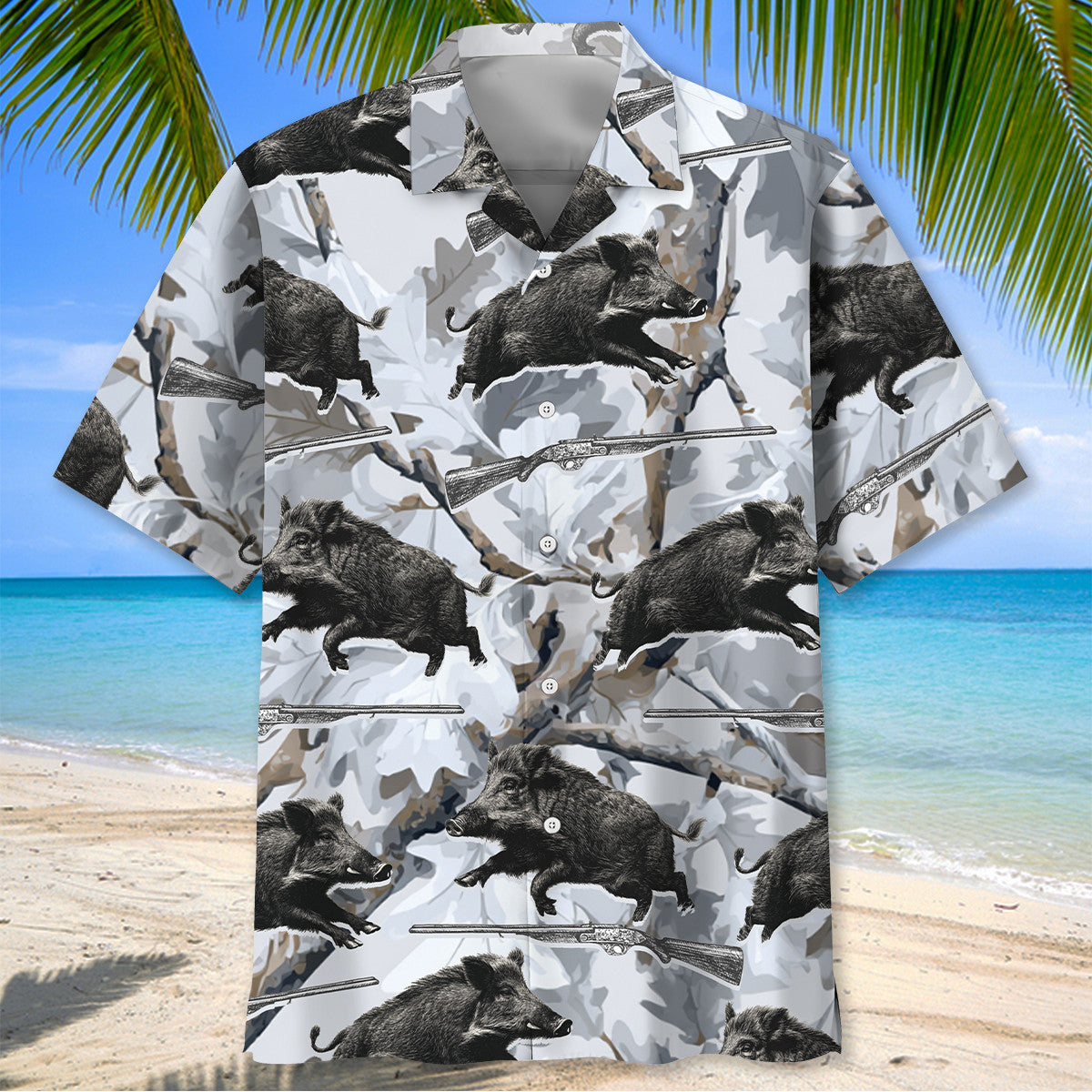 Wild Boar Hunting White Hawaiian Shirt