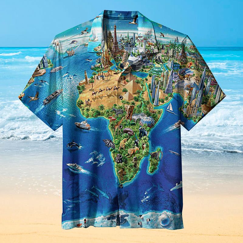 World Landmarks Map Unisex Hawaiian Shirt