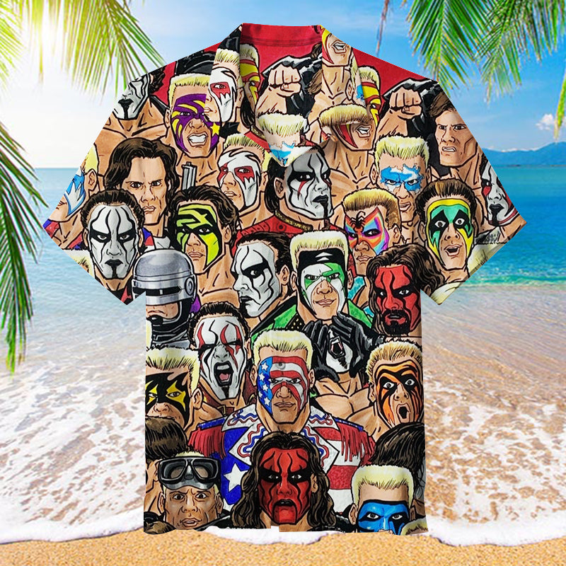 Wrestling Character Collage Art Hawaiian Shirt