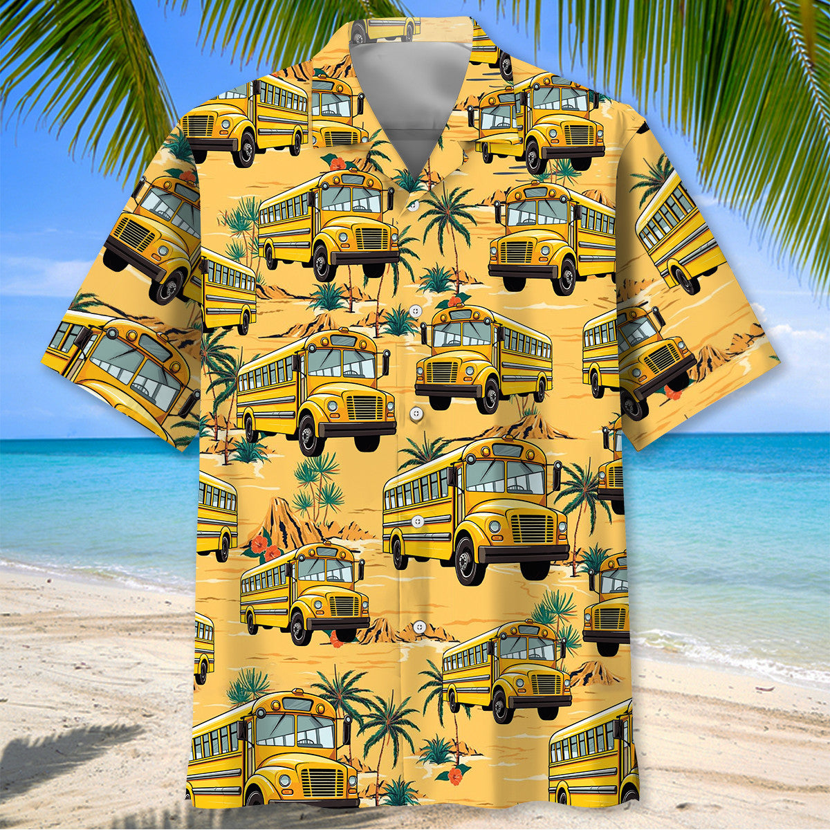 Yellow Tropical School Bus Hawaiian Shirt