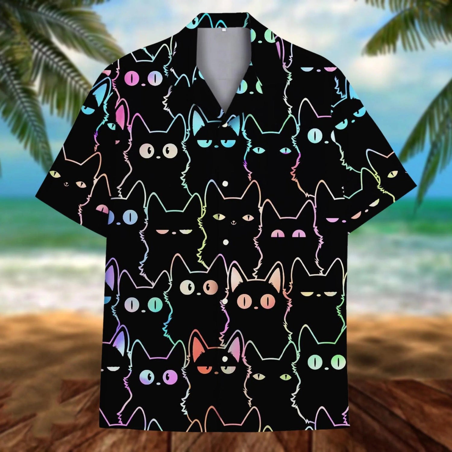neon Black cat Hawaiian Shirt